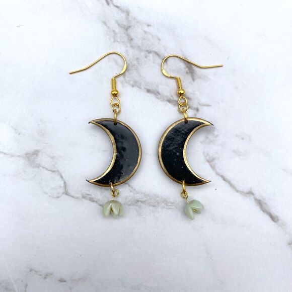 Black Moon Lily of the Valley Dangle Earrings - Picture 9 of 13
